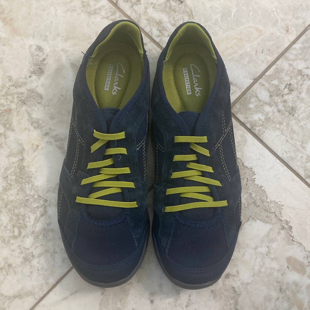Clarks Women's Navy Blue Sneakers with Lime Laces